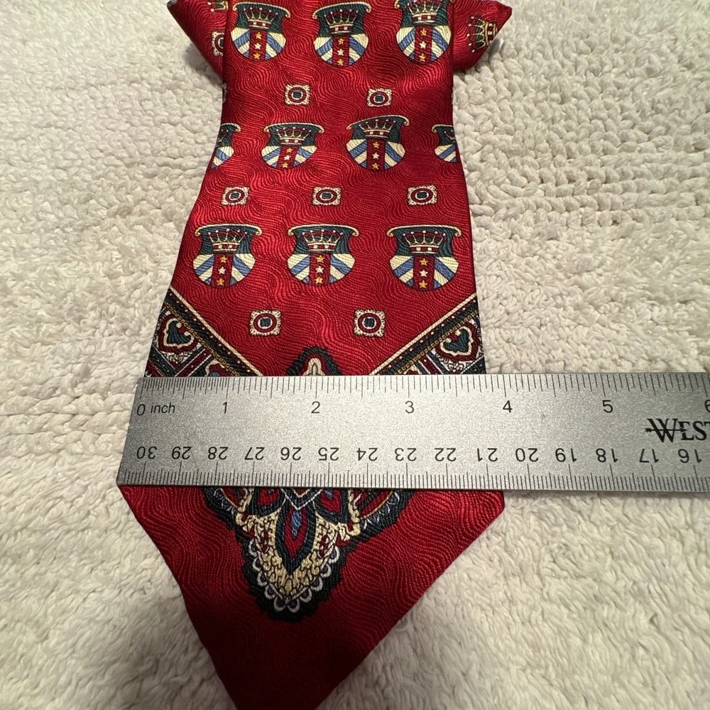 Evan Picone Tie Red Art Deco Medallion Monogram Geometric Silk Old Money USA